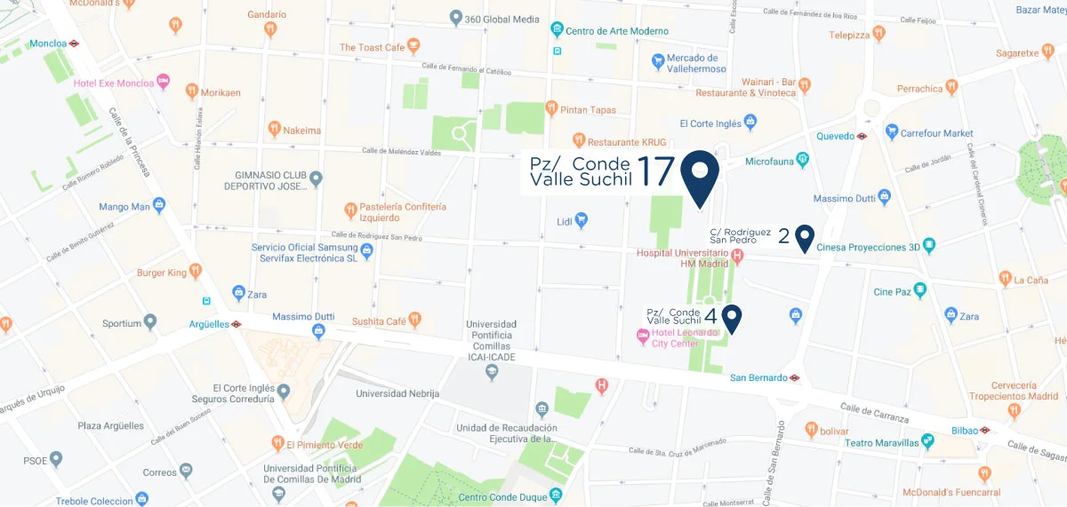 Mapa de las tres mejores academias de inglés en Madrid