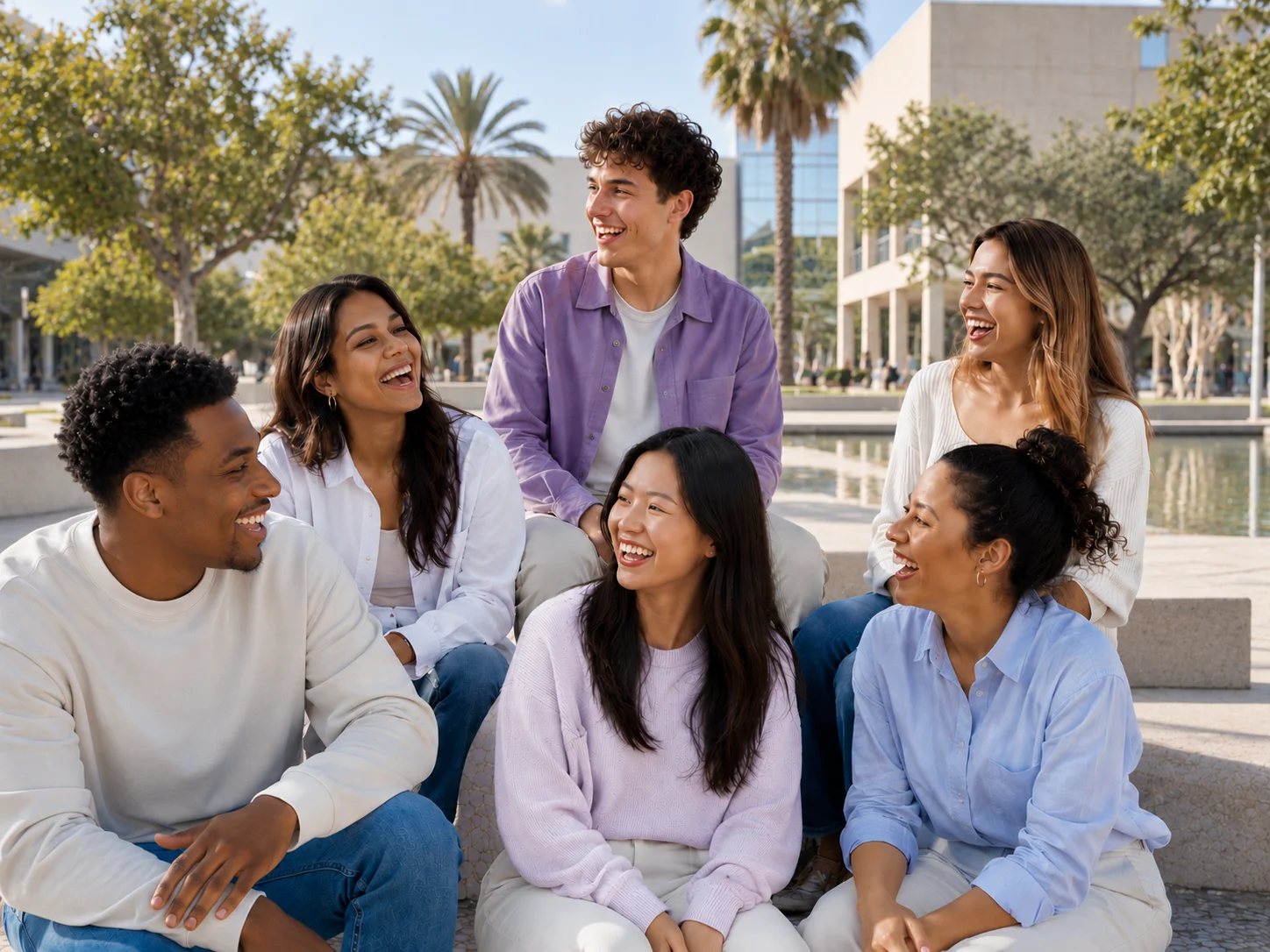 Grupo de estudiantes en un campus universitario de Valencia